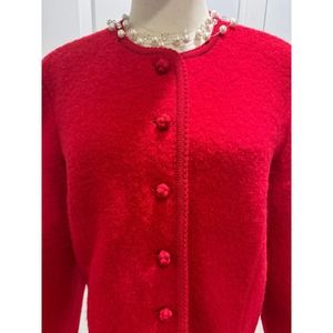 Red Sweater Carnigan 100% Wool Size 6
